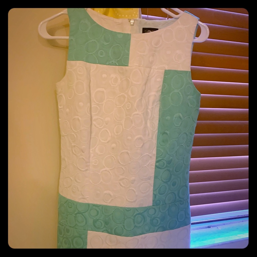 JAX white and teal dress